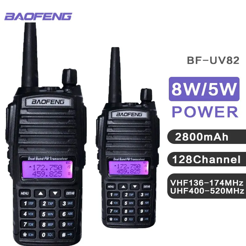 Baofeng High Quality UV-82 8W Walkie Talkie Two Channel Radio Dual PTT Dual Band Radio Receiver UHF VHF 10km Transmitter