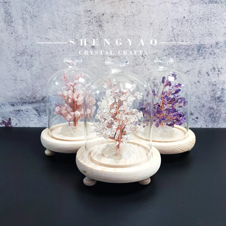 Crystal Tree Gemstone Tree Chips Amethyst Stone  Trees with glass cover