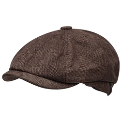 Wholesale Tweed Ivy Caps For Men Winter Beret Hat Stripe Cotton Flat Cap For Men