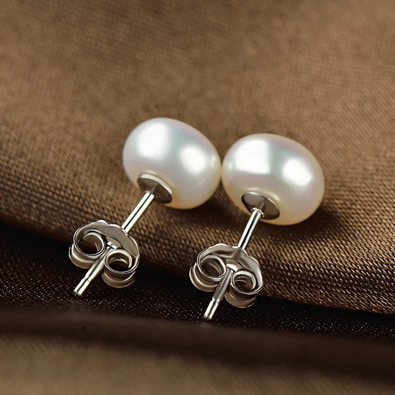 free shipping 7mm 8mm 925 sterling silver earring white yellow pearl freshwater ladies women jewelry ear studs pearl earrings