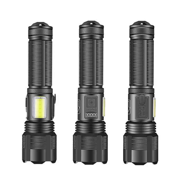 Type-C Rechargeable LED Flashlight Powerful 7 Modes Zoomable led torch Outdoor Emergency Super Bright Torch with Luminous Strips