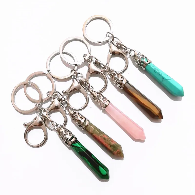 Hexagon Prism Keychain Keyring Jewelry tone Crystal Key Rings Bag Charm Keychains Charms Pendant Car Key Ring Jewelry