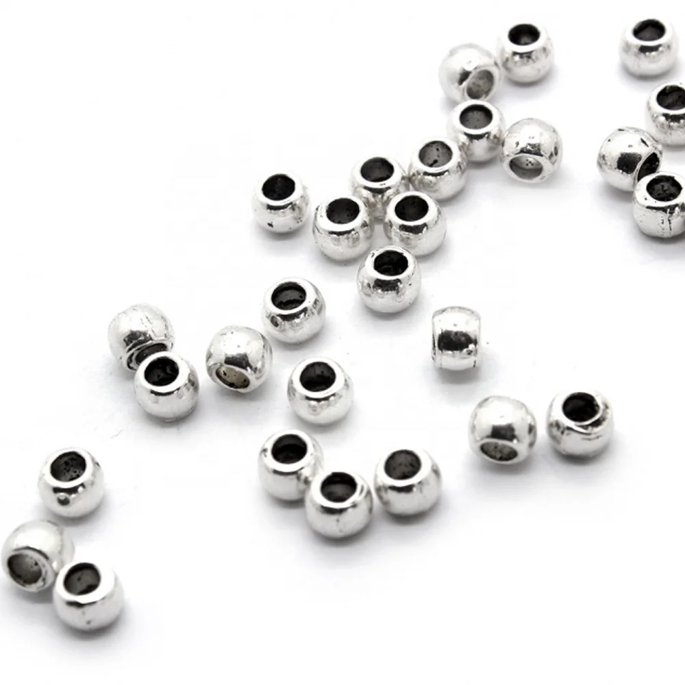 Accessories For Jewelry Making Big Hole Round Spacer Beads Silver Metal Bead Zamak Necklace And Bracelet Jewelry2.5mm.