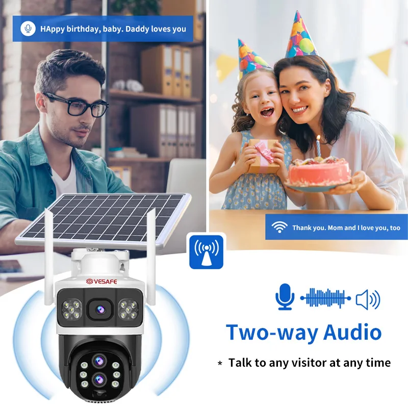 VESAFE New Product Outdoor 4g Three Screen Solar Panel Surveillance CCTV Security PTZ Camera Motion Detection Solar Camera