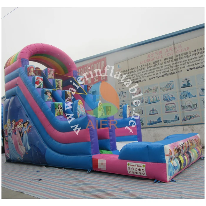Commercial 0.55mm pvc inflatable pink princess water slide with swimming pool custom girls toys for sale