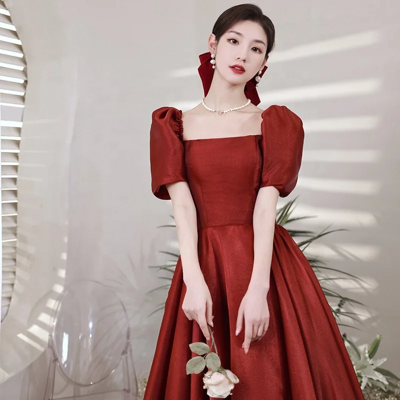 Elegant Off the Shoulder Satin Short Sleeves Corset Bridesmaid Casual Formal Evening Dress Prom Wedding Party Dresses for Women