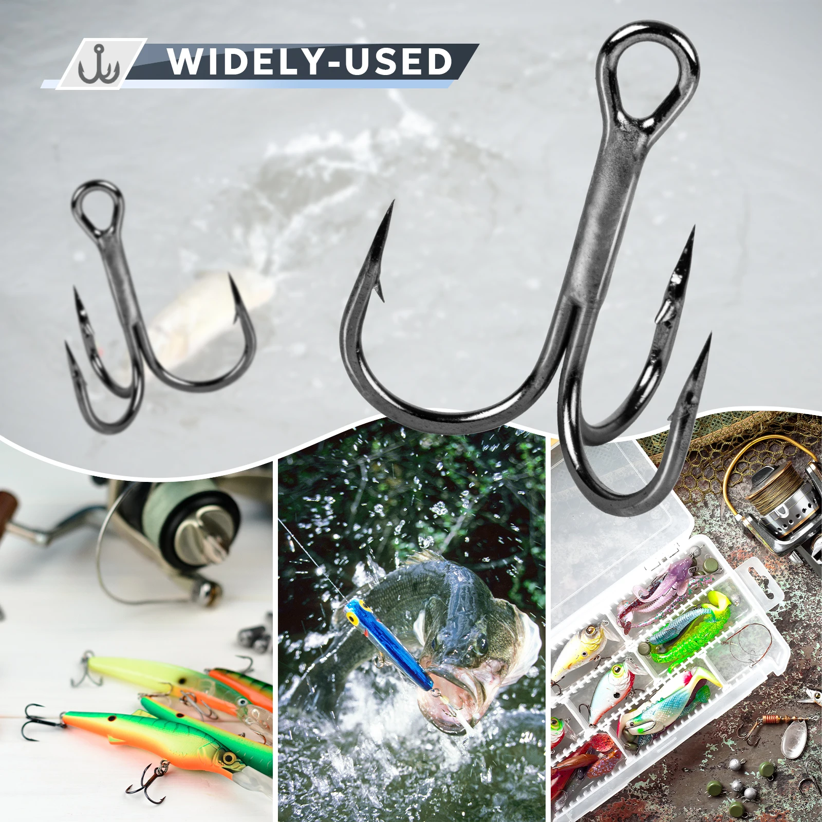 1X 14# High Carbon Steel round Bend Treble Hook Strongly Sharp for Lure Sea Fishing of Bass Trout Pike etc.