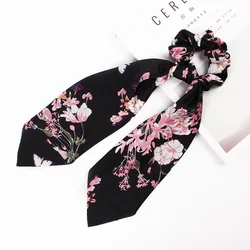 ponytail scrunchie hair ties scarf elastic hair ribbon for women bow ties scrunchies flower print hair bands