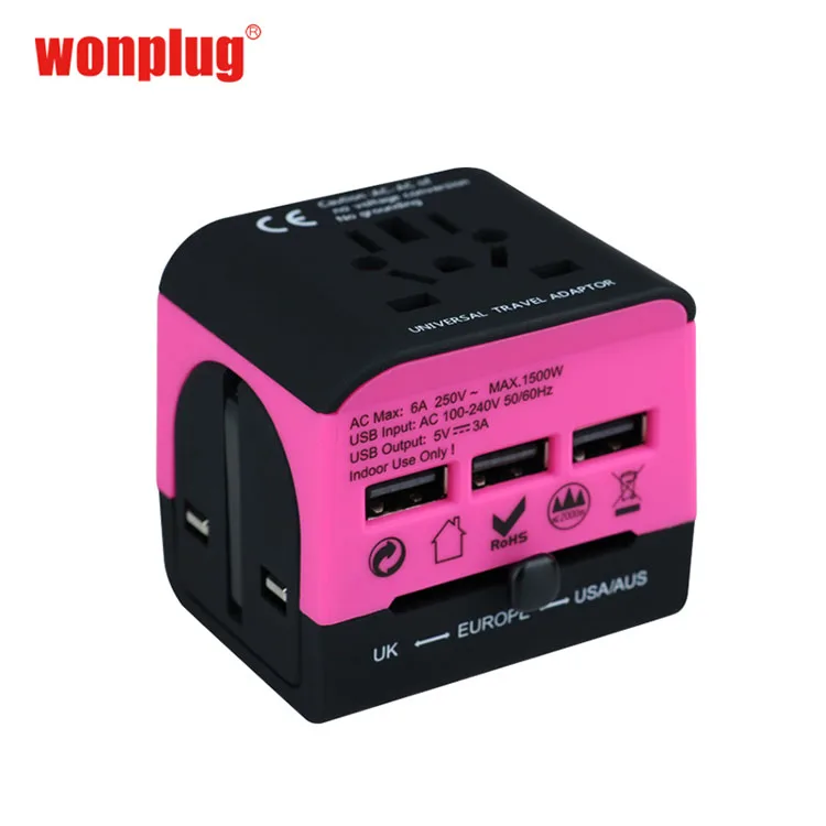 All in One Power Adapter Plug Multi Adaptor Universal Travel kit with 3USB Travel EU/UK/USA/AUS Standard universal Plug 5V 3A
