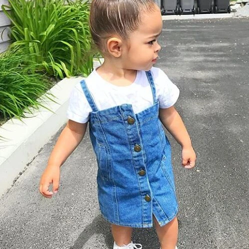 Toddler Girl Dress Short Sleeve White Cotton and Spaghetti Strap Patchwork Denim Dress Cute Kid Girl Jean Dress for summer