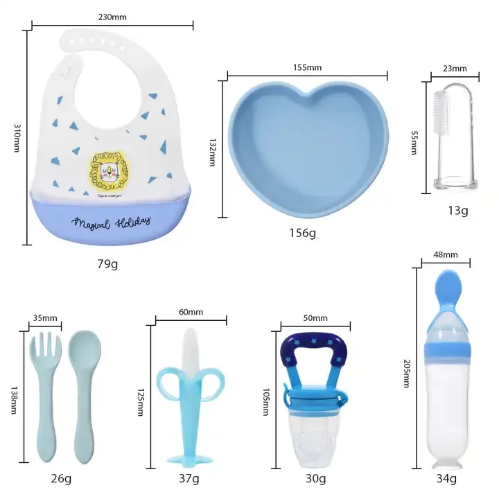 Wholesale Bib Plate Silicone Tableware Baby Products Bowl Spoon Kid Dining Eating Non Toxic Weaning Baby Feeding Set