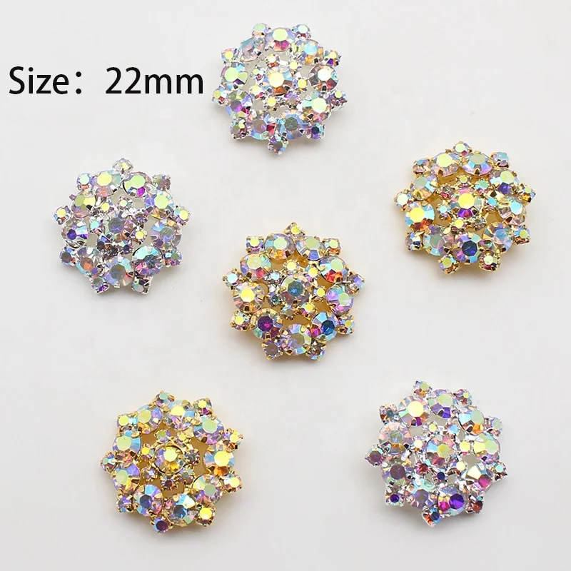 22mm AB color sunflower Round rhinestone Buttons For Clothes Decorative Sewing Buttons