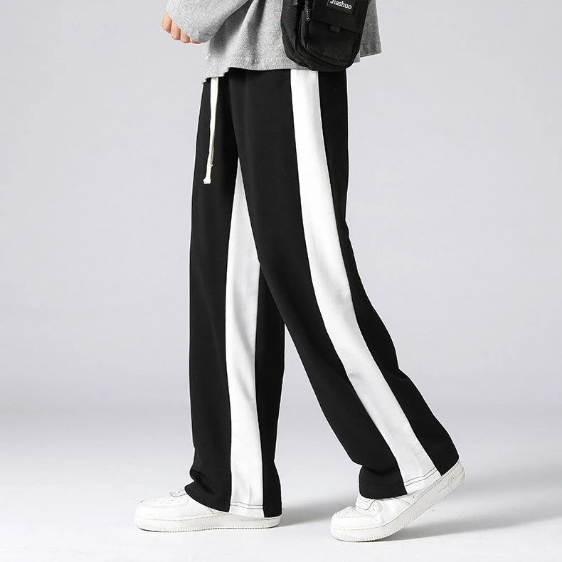 Custom High Quality Street Wear Designer Relaxed Fit Casual Straight Wide Legged Sweatpants Men With Stripe