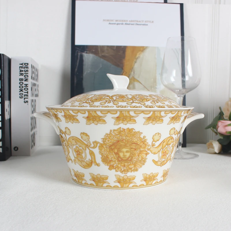 2024 New Factory Price Hot Sale Ceramic Porcelain Soup Tureen Cooking Pot With Lid