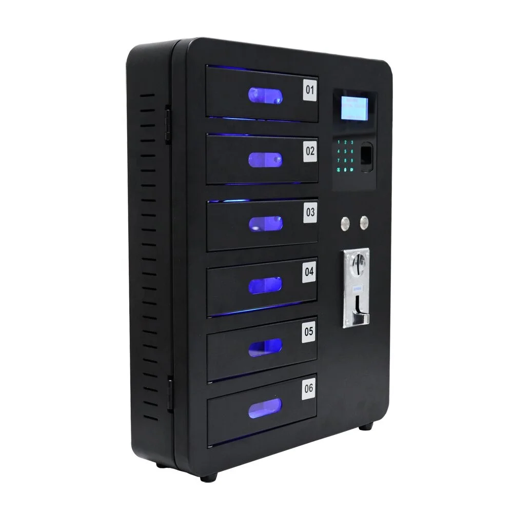 Electronic Mobile Phone Lockers With Chargers 6 Door Locker Mobile Kiosk Manufacture Safe Locker Black Fast Charging