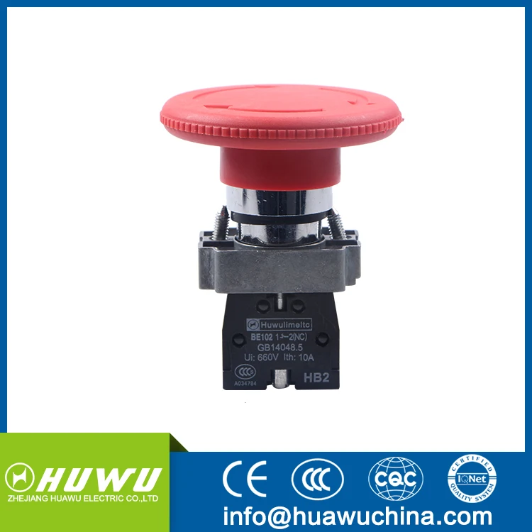 HUAWU XB2-Bs642 60mm mushroom head turn to release red emergency stop push button switch
