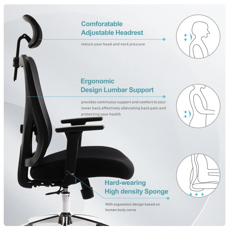 high back ergonomic office chair with adjustable headrest swivel ergonomic mesh chair office chair ergonomic for home office