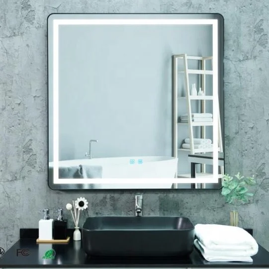 
Hotel Luxury Wall Decorative Mirror With Time Display Bathroom Smart Mirror Led Lighted Bath Mirror 