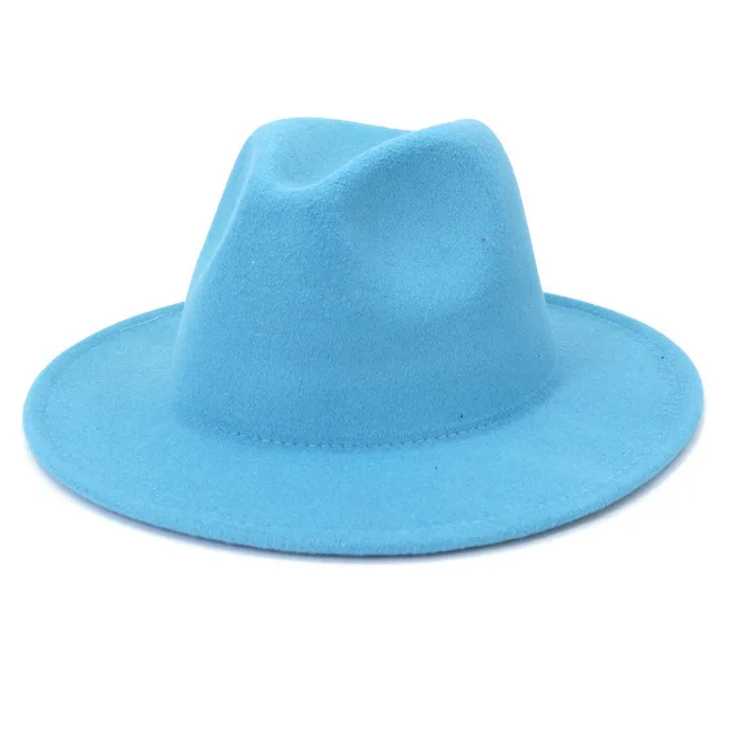 Wholesale High Quality  Wide Brim Solid Colors Purple Fedora Hats Winter Warm Vintage Jazz Fedora Hats For Women And Men