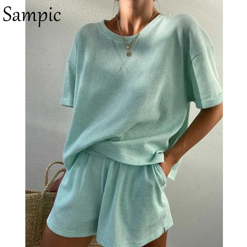 
2021 Loungewear Summer Two Piece Shorts Set Tracksuit Two Piece Set Shorts Pajama T Shirt Loose Lounge Wear Set Women 