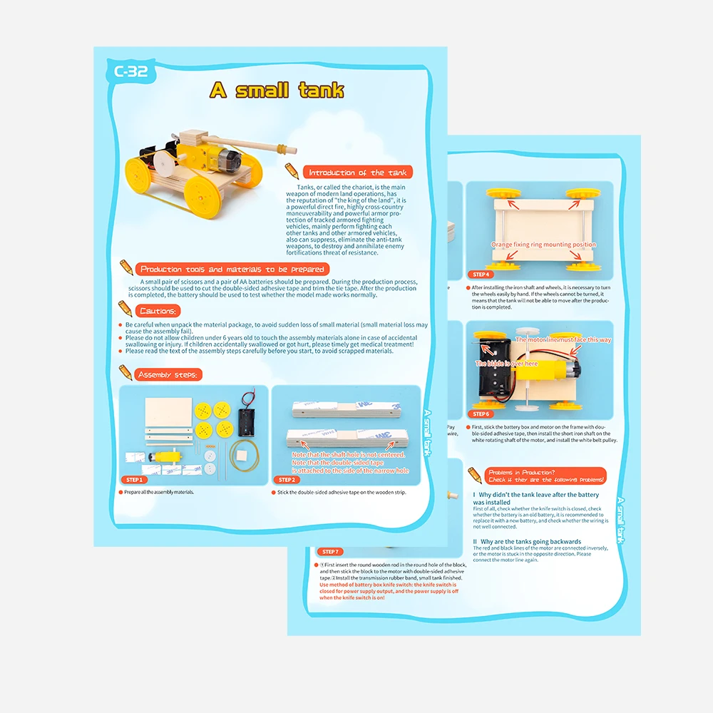 C-32 Diy Four-wheel Drive Tank Eco Environment Material Simple Novel Collection Kids Funny Scientific Electric Assembly Model