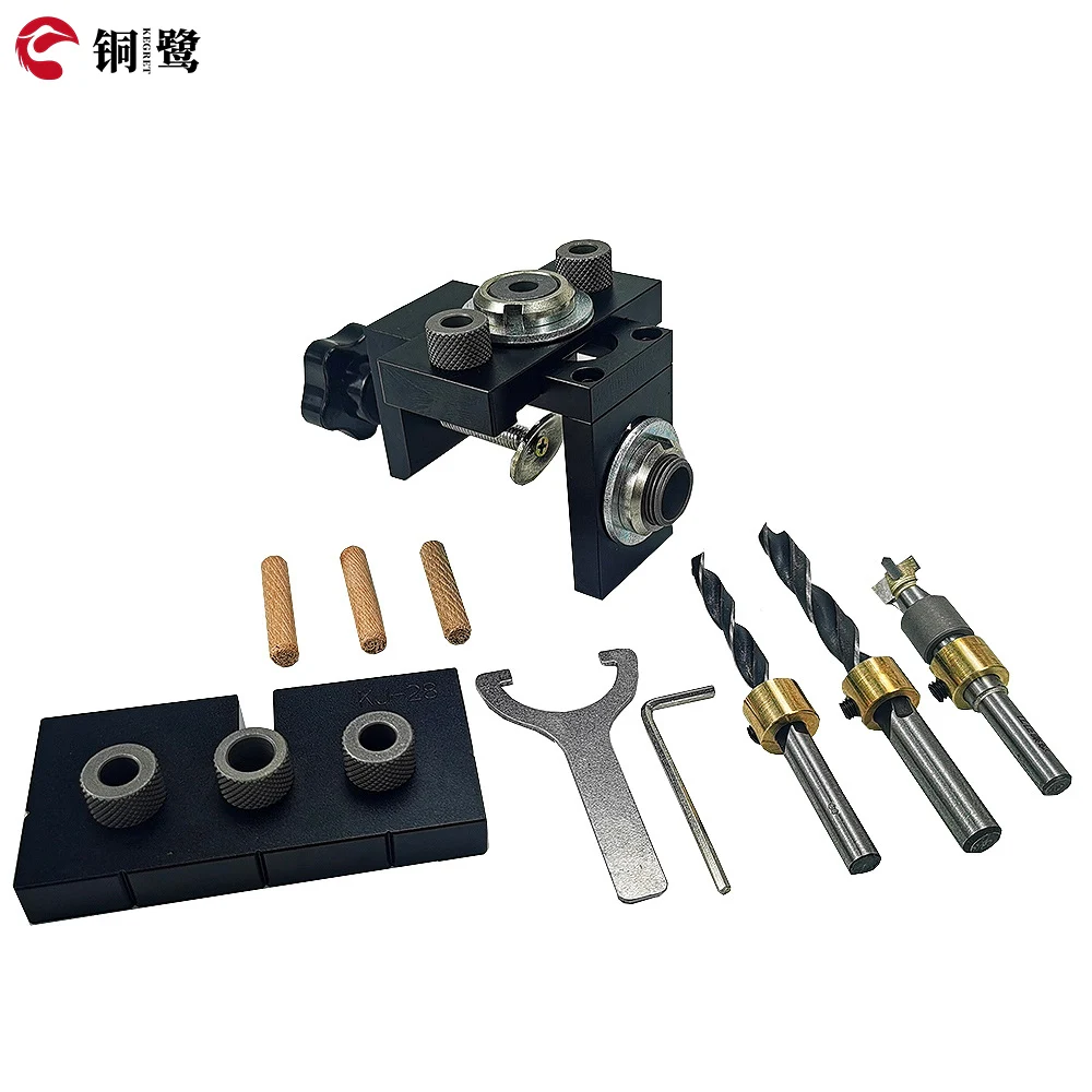 KEGRET 3 In 1 Hole Jig Adjustable Dowel Jig Drill Kit 6/8/10mm Drill Bit Woodworking Drilling Positioner Punch Locator
