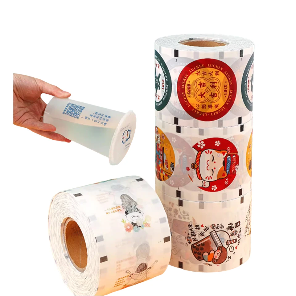 F9095-C Custom Logo Printed Boba Cup Sealing Films, Plastic Paper Material for Boba Cup Sealing Machines