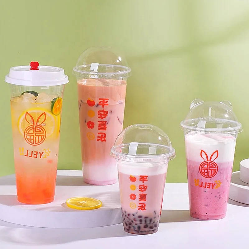 Factory wholesale printing logo 12 16 22 oz clear disposable PP drink plastic cup bubble tea juice coffee cup with strawles lid