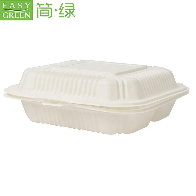 Easy Green Biodegradable Disposable Restaurant Takeout Cornstarch 3 Compartment Food Container
