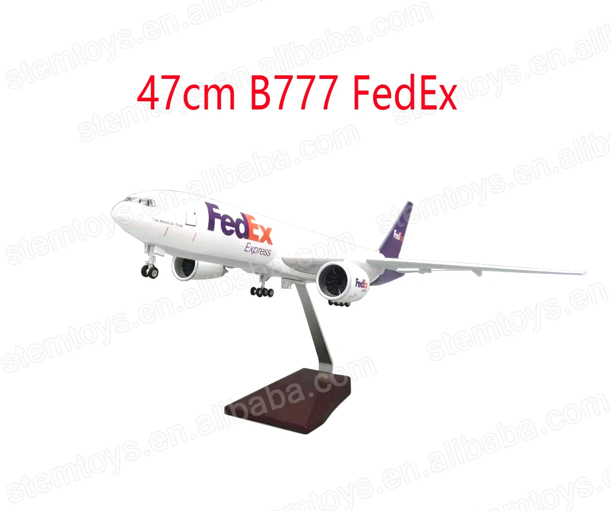 47CM B777 airplane model 1:157 Resin FedEx LED lights hot selling aircraft model for collection Holiday gift customizable