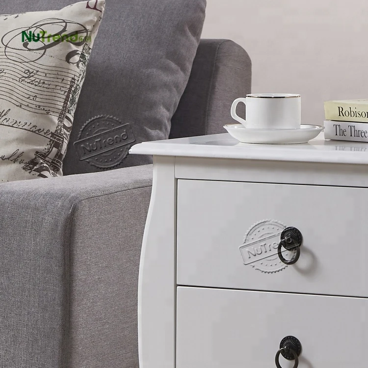 Retro Modern Living Room Small White Sofa Bed Side Corner Table  Vintage Bedroom 3 Drawers Wooden Night stand
