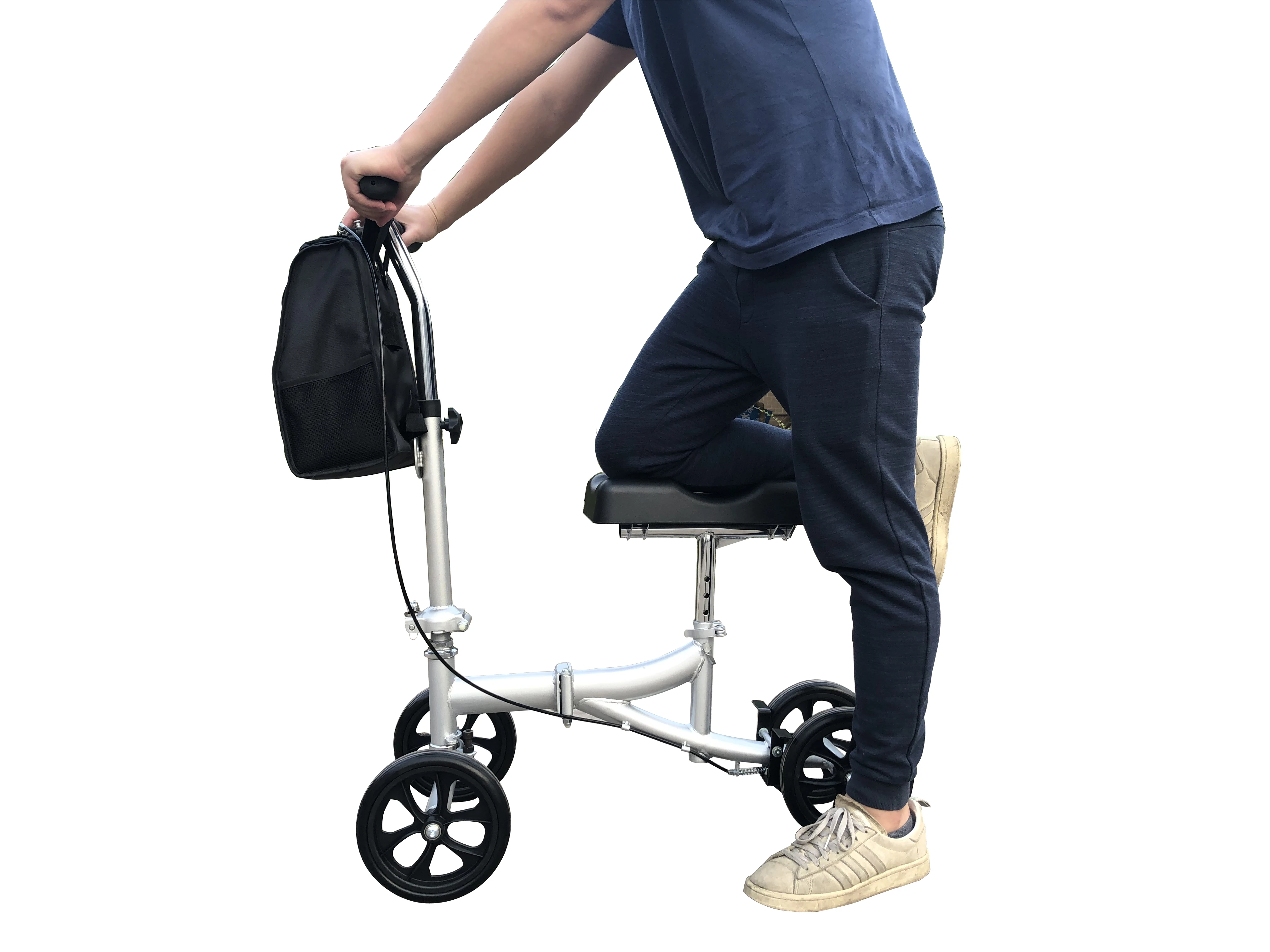 4 wheel steel and  PU knee support pad foldable knee walker for adult