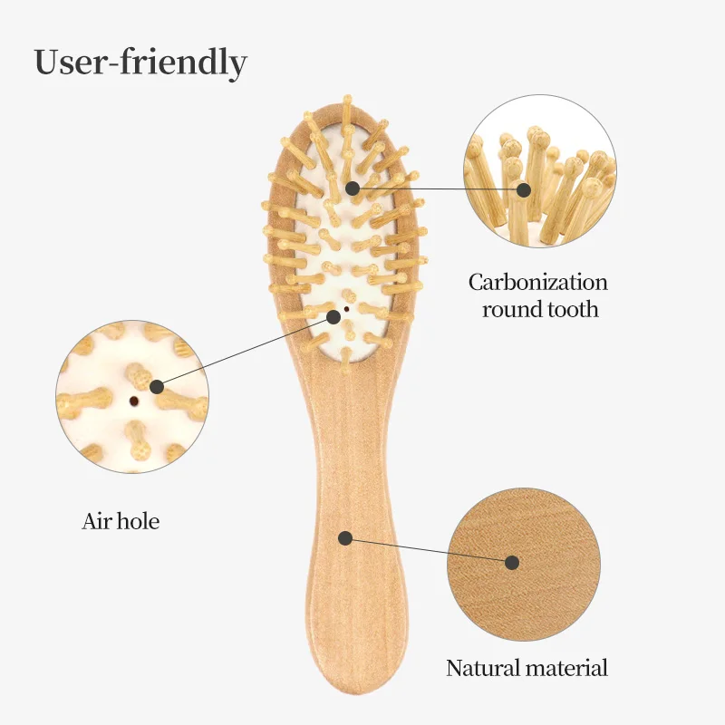 Private Label Bamboo Mini Hair Brush Detangling Wooden Kids Baby Hair Brush Set