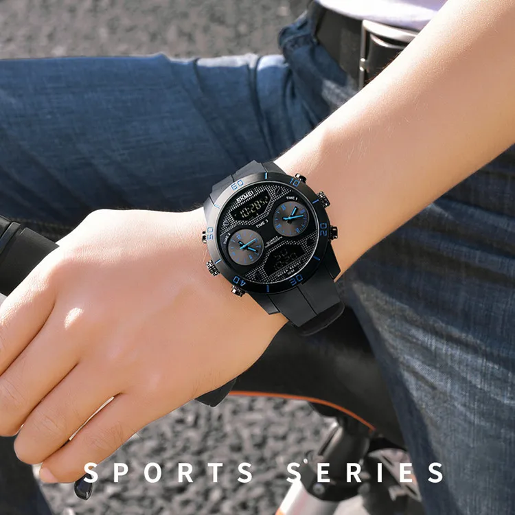 High quality 1355 outdoor multi time zone 5ATM waterproof swimming oversized 52MM dial skmei digital watch for men cool