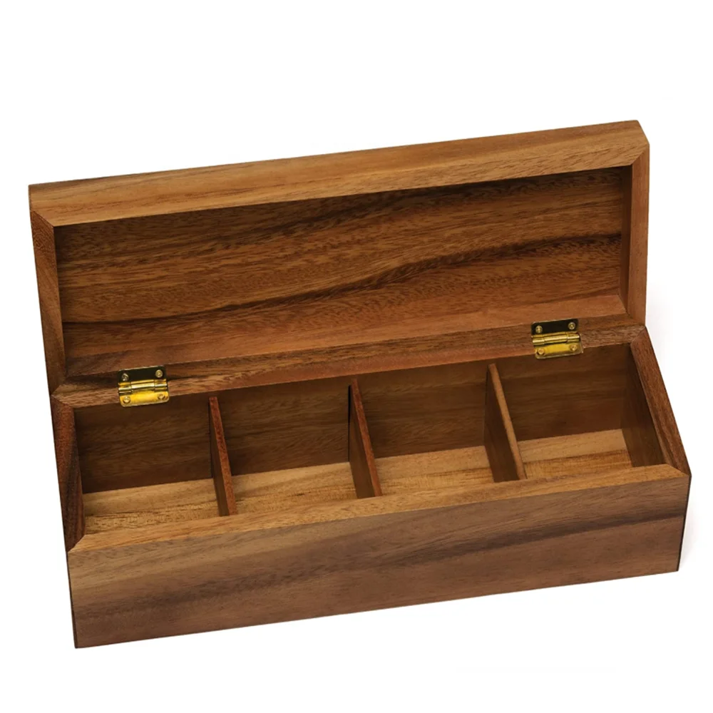 Acacia Wooden Box Antique 4 grid rectangular Wood Tea Box Wooden storage box