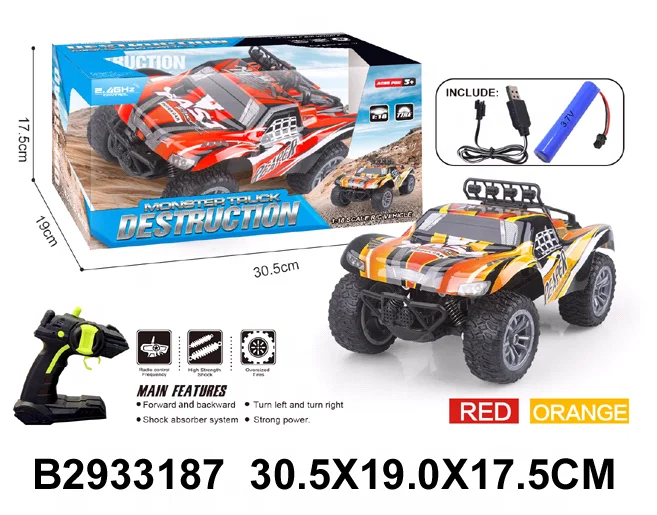 HUADA 2024 2.4G 4CH PVC Car Shell Kids Off Road Remote Control Truck Toy High Speed  RC Monster Car