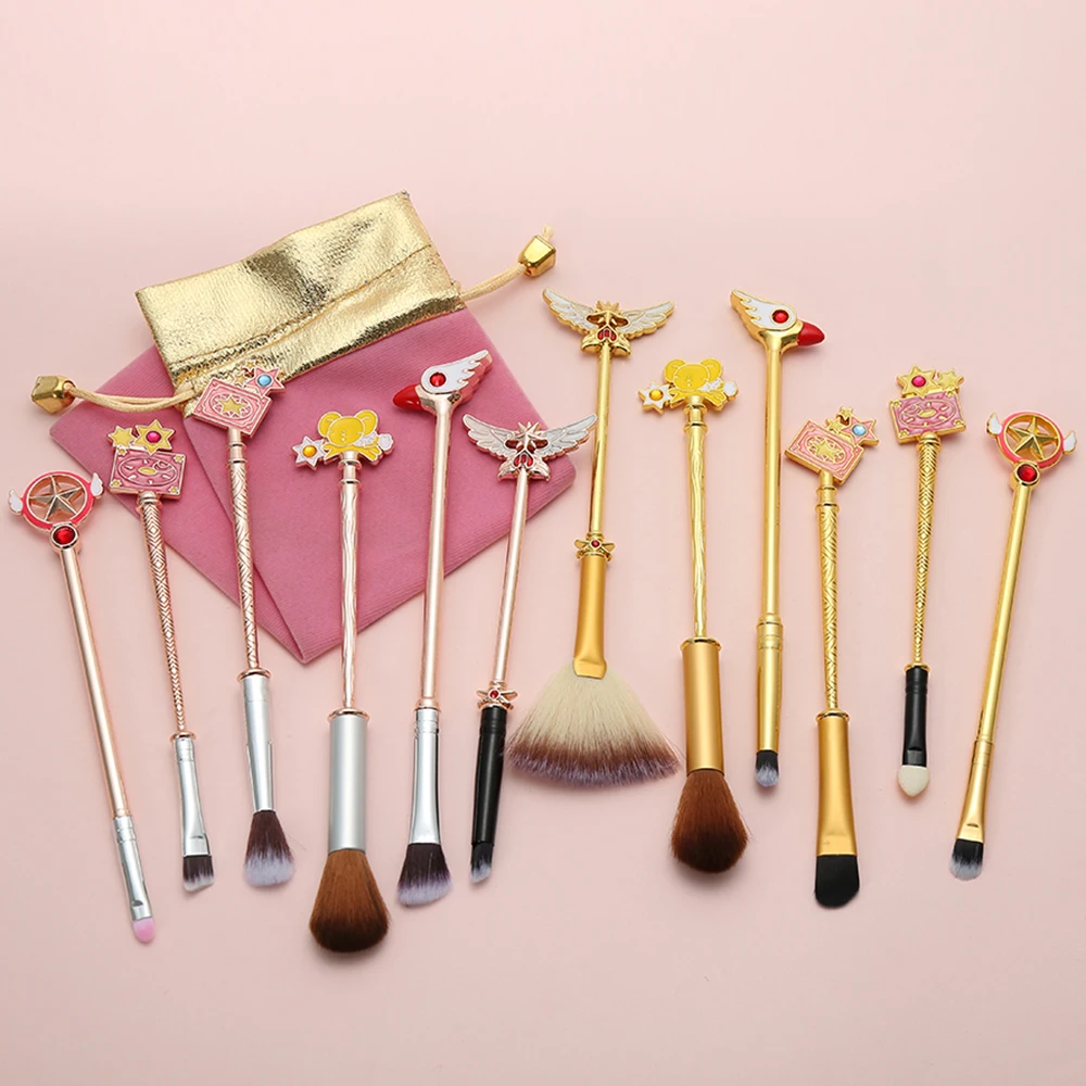 6pcs Anime Cardcaptor Sakura Moon 6pcs Makeup Cosmetic Brush Set Metal Beauty Tool Gold Lovely Loose Brush