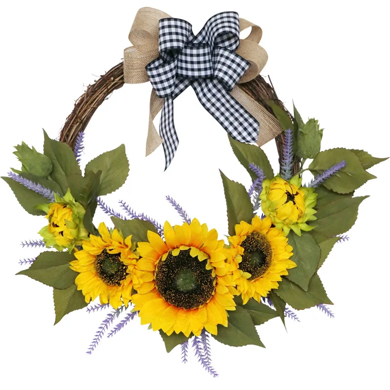 ZHH020 Manufacturers Wholesale Autumn Harvest Festival Home Garden Wall Hanging Decoration Artificial Sunflower Wreath