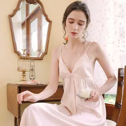 French Style Silky Nightwear Ladies Silk Night Dress Sexy Backless Designer Pajamas for Women Luxury Satin Loungewear