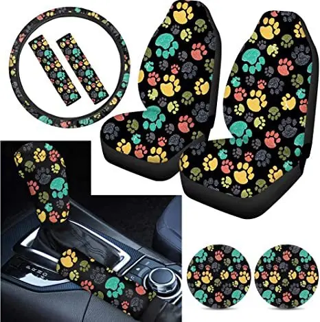 Cross-border automobile printed seat cover Phoenix dog claw pattern coasters hand brake cover 9 sets steering wheel cover Amazon