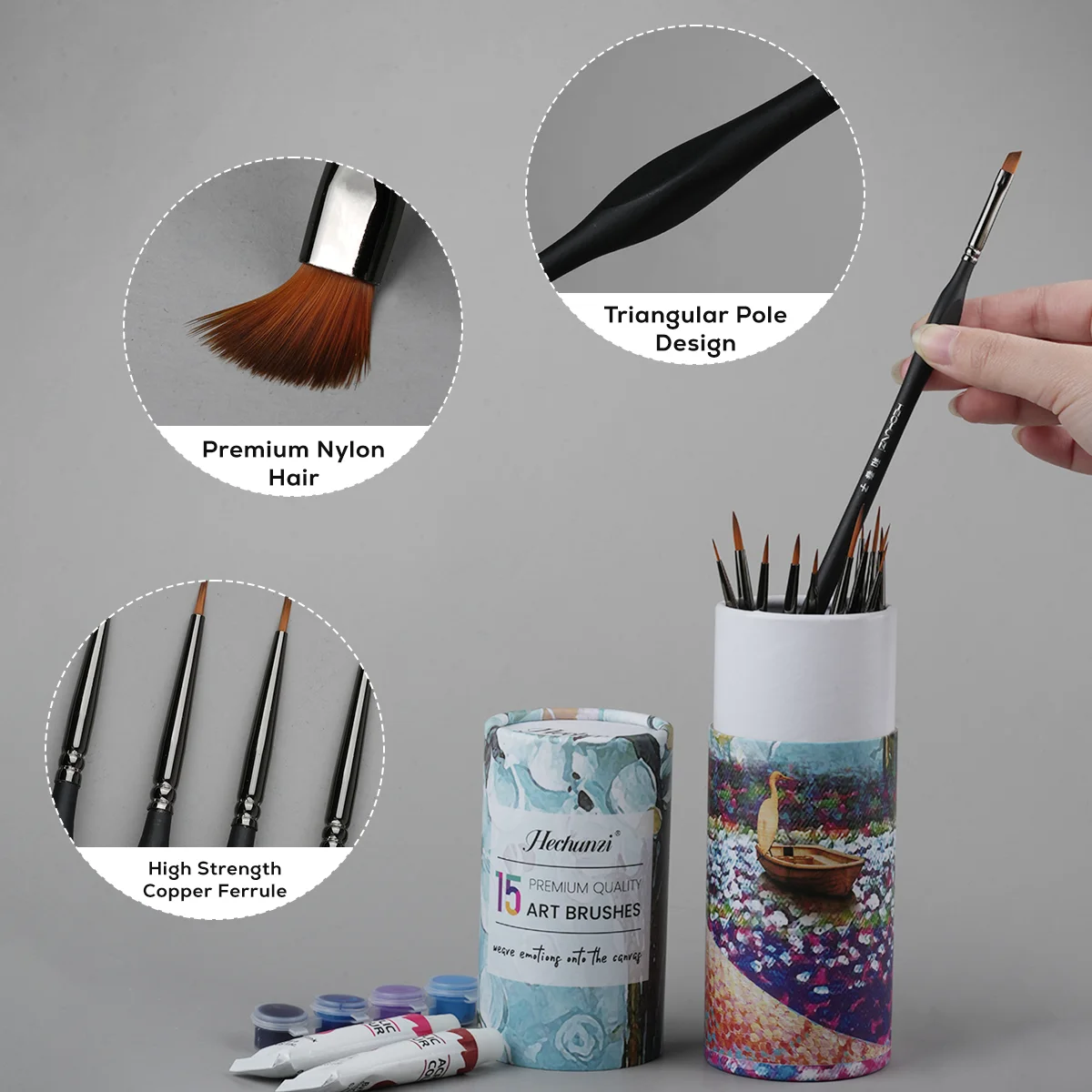 High quality 15 PCS Miniature brushes nylon paint brushes for acrylic , watercolor, oil painting