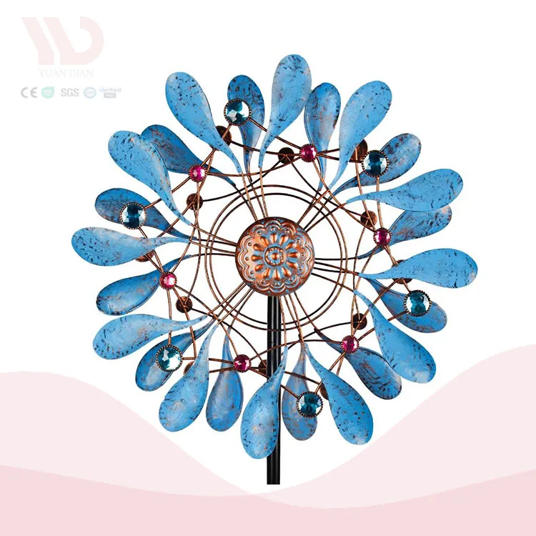 Patio porch Outdoor large kinetic energy windmill waterproof blue metal wind spinner stake