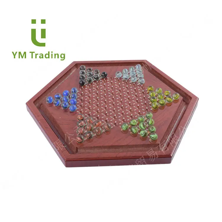 12 Inches Wooden Chinese Checkers Board Game Set with 60 Colorful Marbles for Up to 6 Players Classic Strategy Game