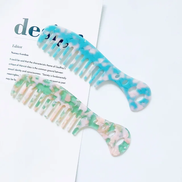 Light Color Carved Circle Hanging Floral Pattern Hair Comb Marble Stone Print Anti Static Resin Acid Curls Combs