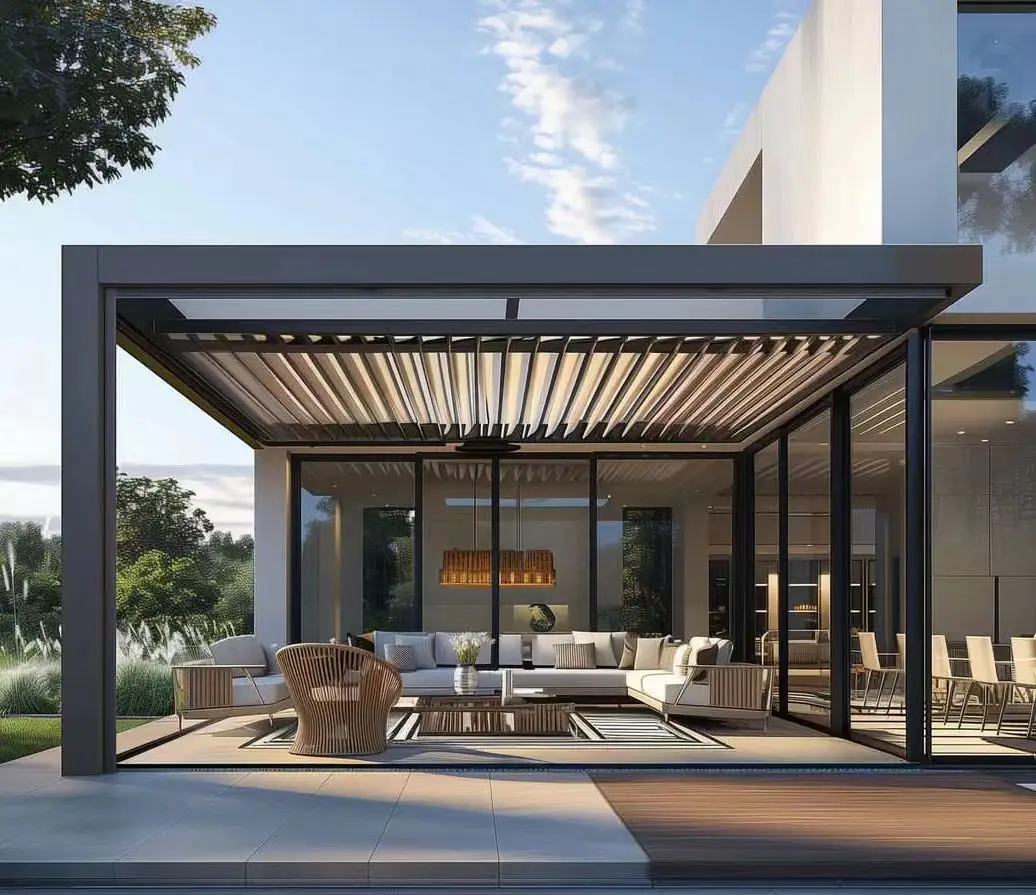 Scienlan ECO FRIENDLY outdoor terrace cedar-framed wooden pavilion with black dual steel roof for garden and backyard shading