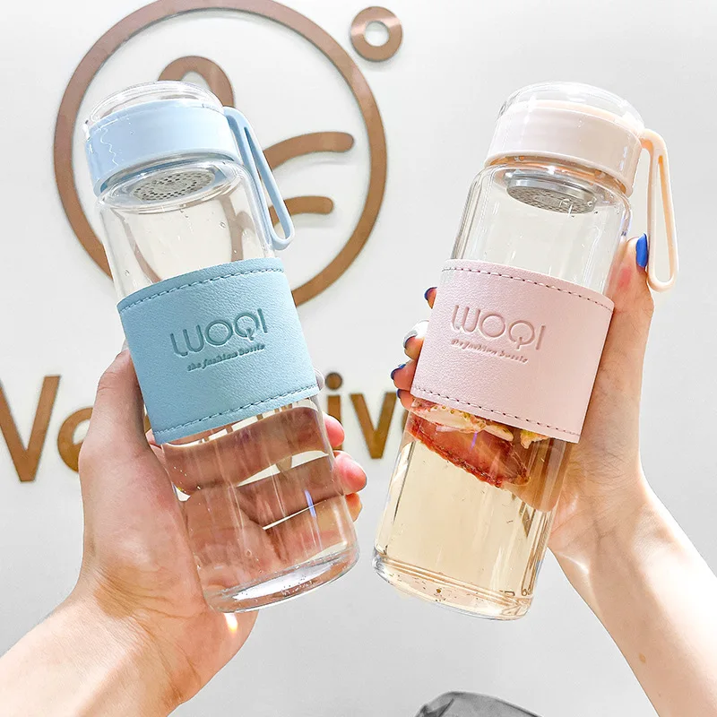 High Quality Wholesale Insulated Leather Sleeve Holder Case Cup Coffee Crystal Glass Water Bottle Drink with leather sleeve