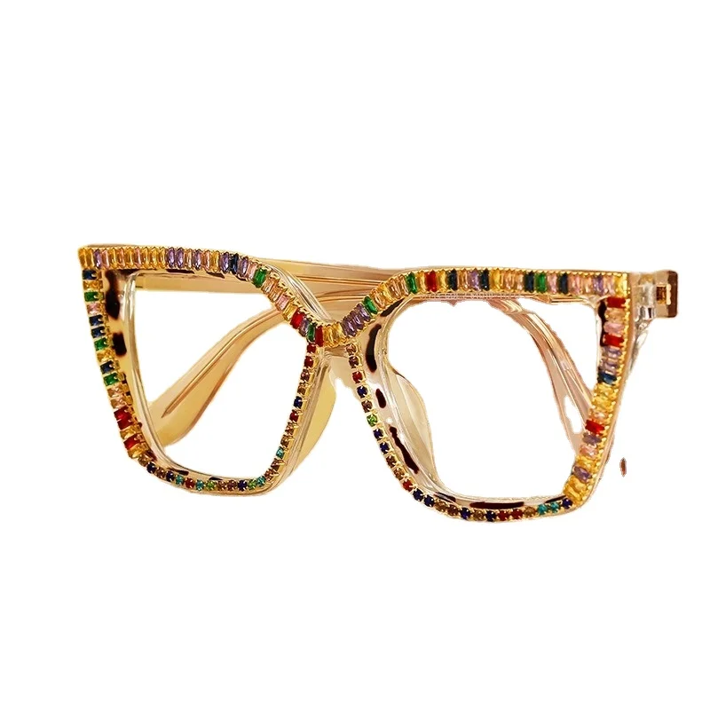 2024 Custom Logo Newest Square Anti Blue Light Luxury Diamond Glasses Frame Optical spectacle Eyeglasses Frames For Woman