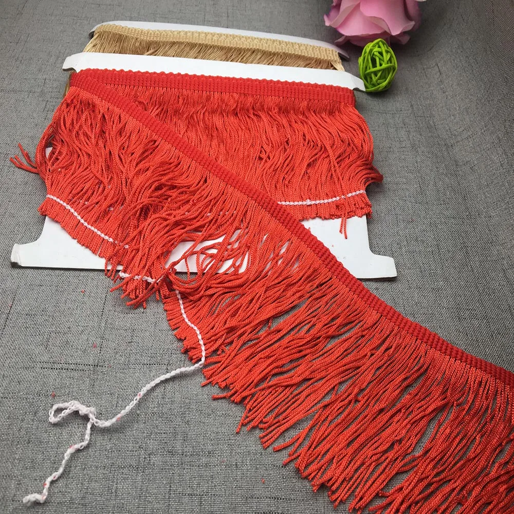 custom colorful double thread thick long spandex material elastic stretch chainette fringe trim for latin costumes