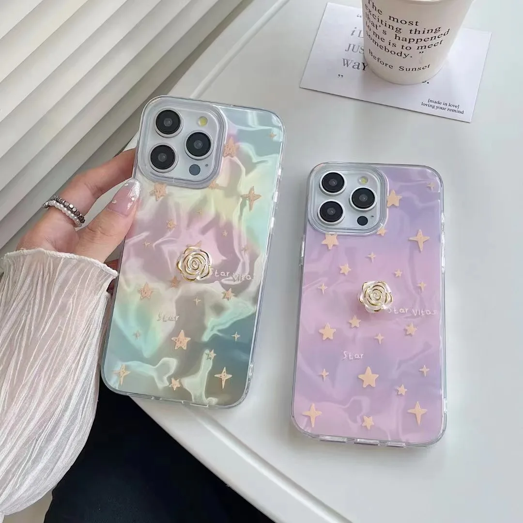 Stylish Halo Dyed Blue Bow Phone Case for iPhone 11 12 Series Shockproof PC Material Mobile Phone Case