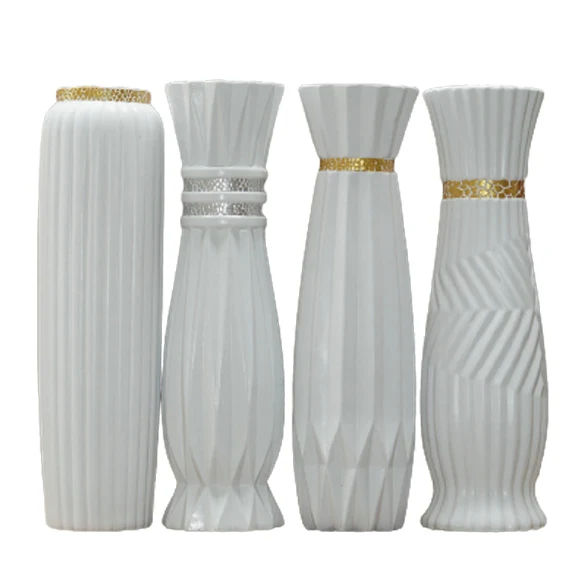 Nordic Large Floor Ceramic Vase 45cm tall White Floor Line Vase Ceramic For Home Decor